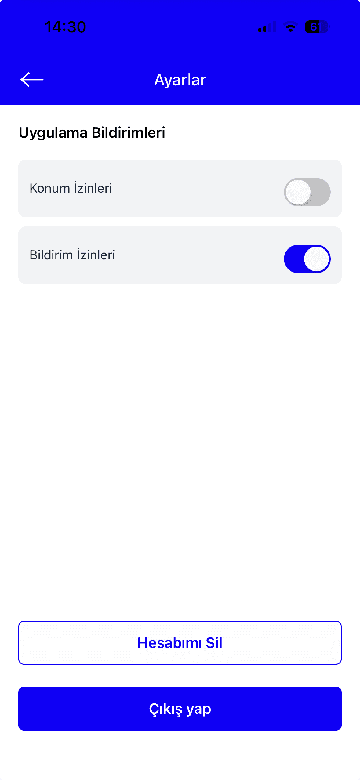 Electroop V1 settings screen