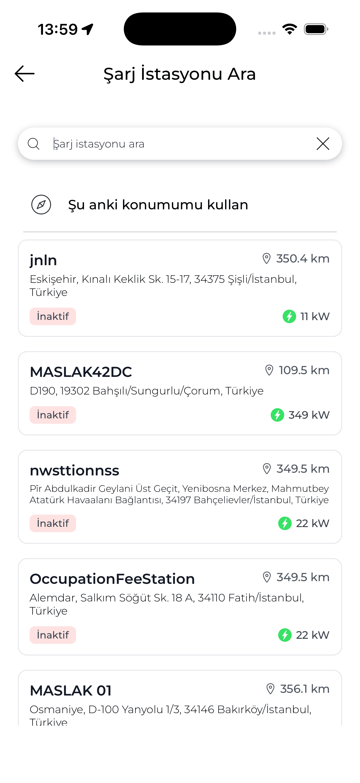 Electroop V2 station search screen