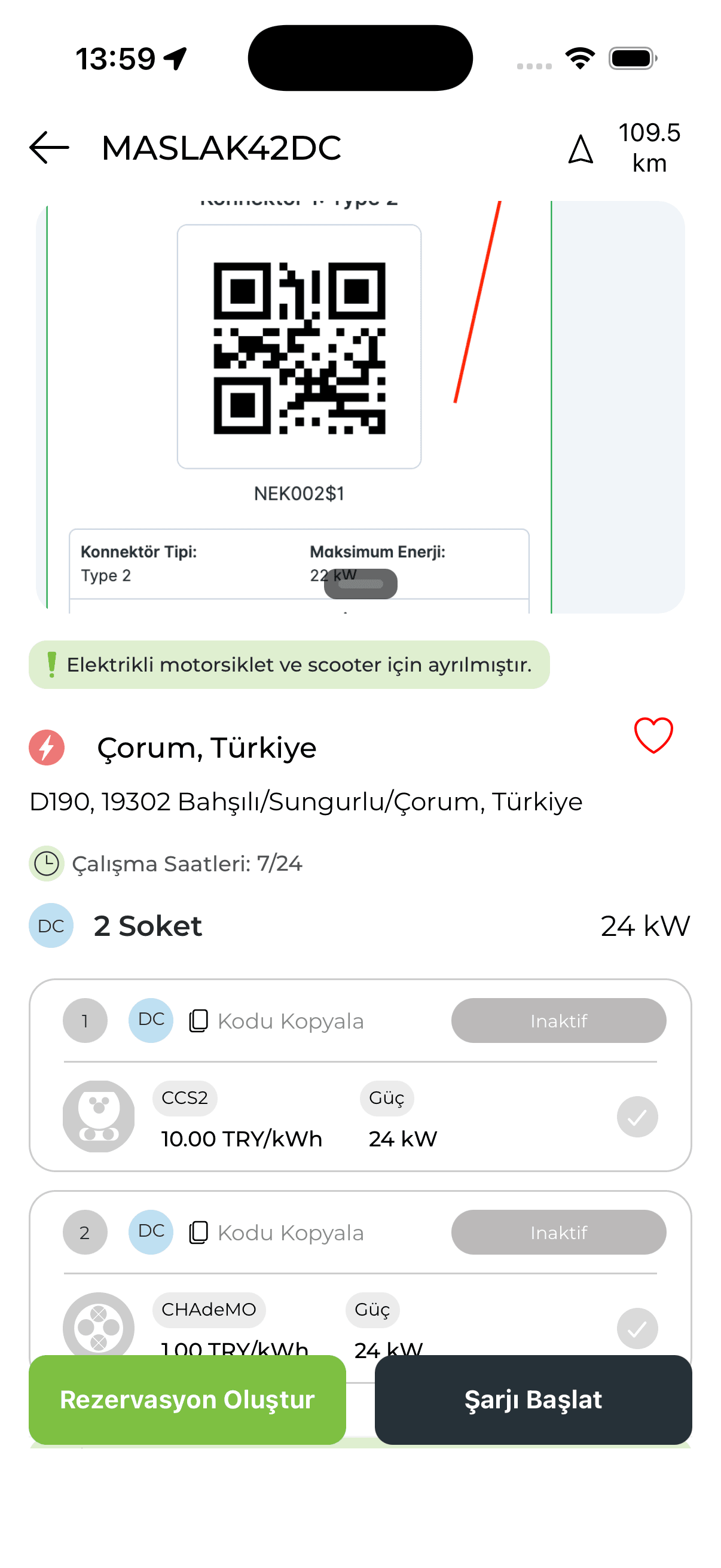 Electroop V2 station details screen