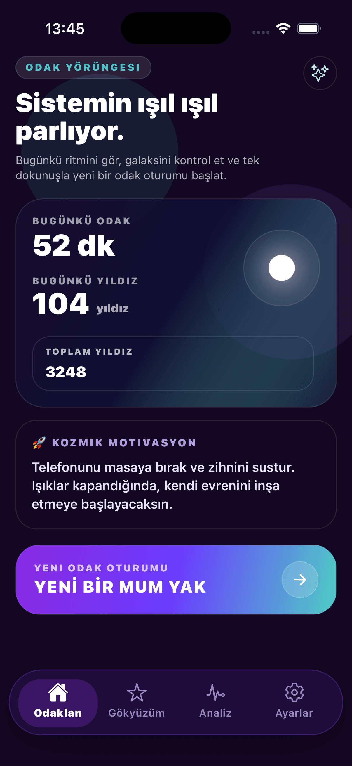 NovaCandle home screen
